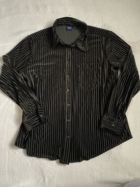 GAP Black Velvet Stripe Button-Up Shirt